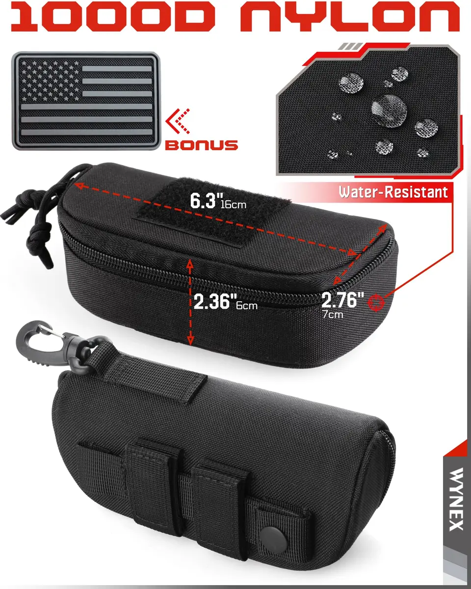 WYNEX Tactical Molle Glasses Pouch with Carabiner Clip & Patch Panel, Shockproof Eyeglass Case for Sunglasses & Goggles (Black, 16.5cm x 7cm x 6cm) - view 5