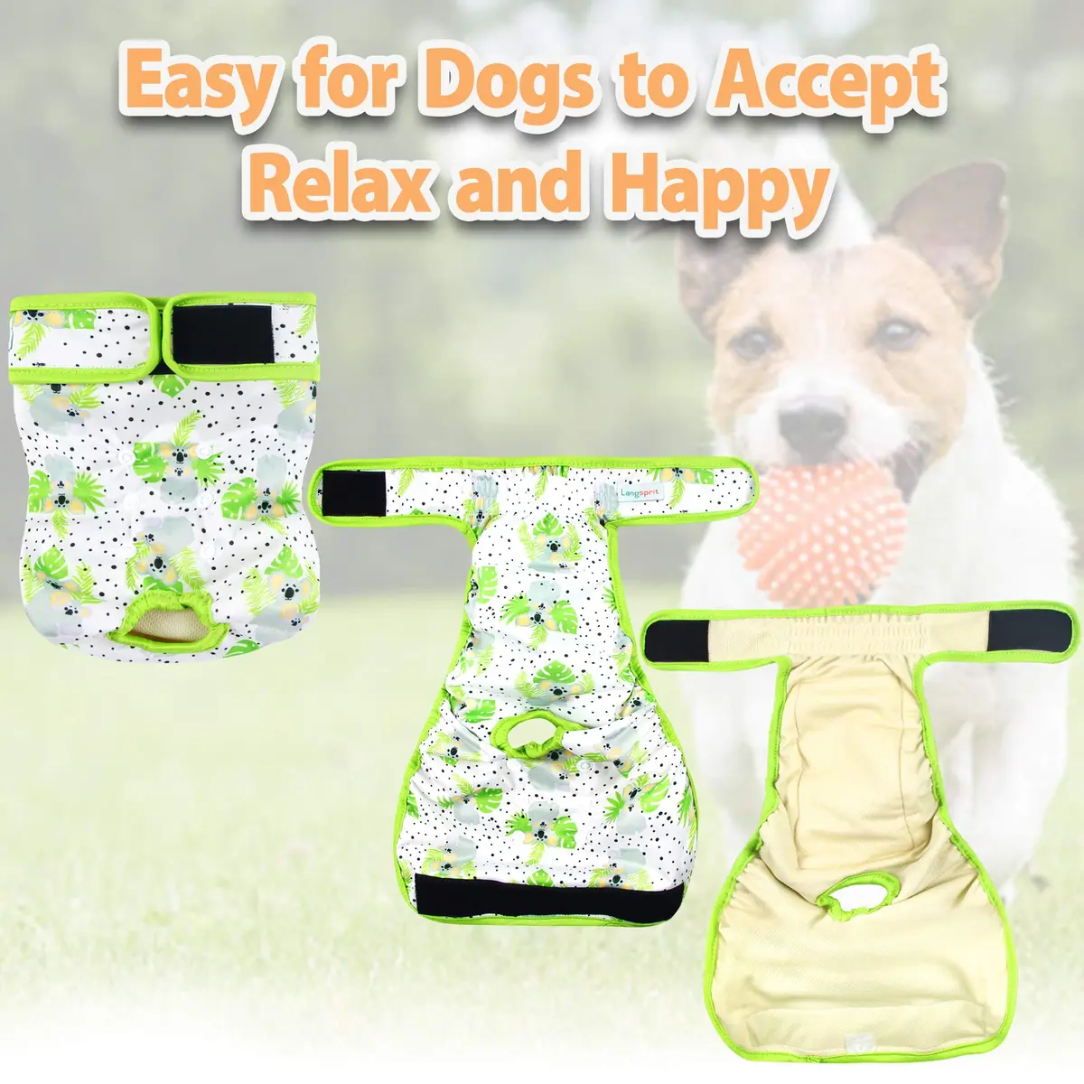 Langsprit Female Dog Diapers for Doggie Puppy Large | Leak-Free & Washable (70-120 chars) - view 6