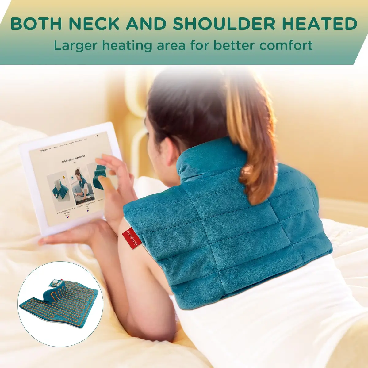 Comfytemp Weighted Heating Pad for Neck Shoulders Back 2.6lb 500g (19"x23") | Fast Heating with 9 Levels & 11 Timers - view 5