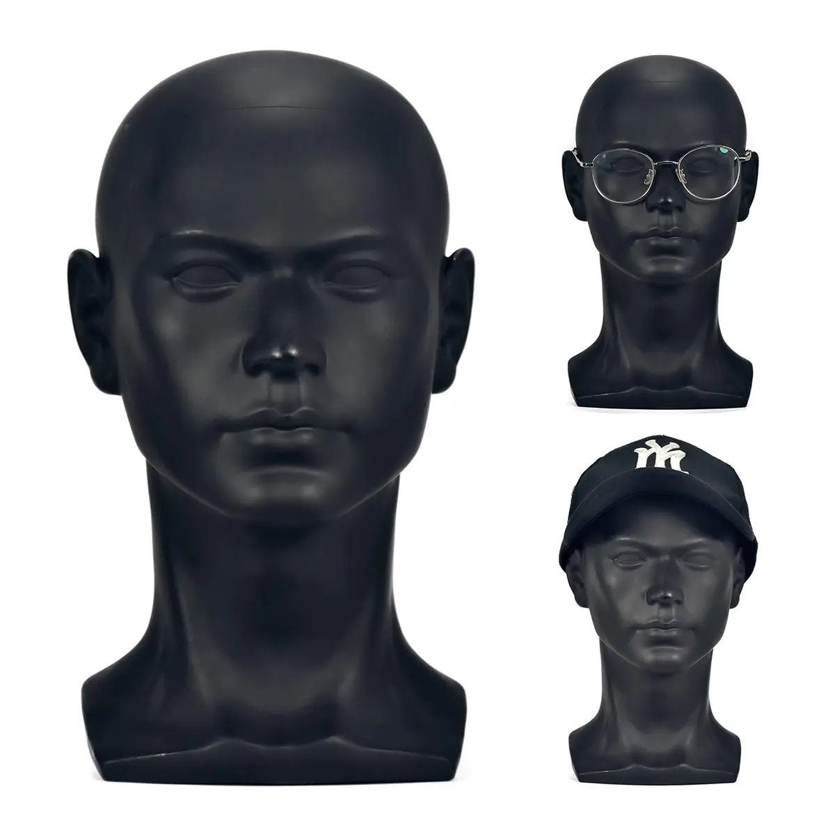 FanLin Male Mannequin Head for Display, 30cm Height, Matte-Black PVC, Professional Wig & Hat Stand - view 2