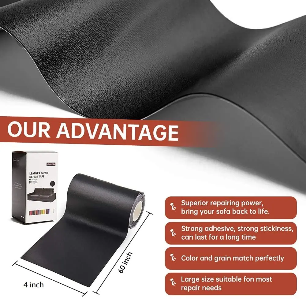 Cindy's Tape Black Leather Repair Patch Kit 10.16cm x 152.4cm (4 x 60 inch) | Waterproof Self-Adhesive Vinyl & Leather Repair Tape - view 2