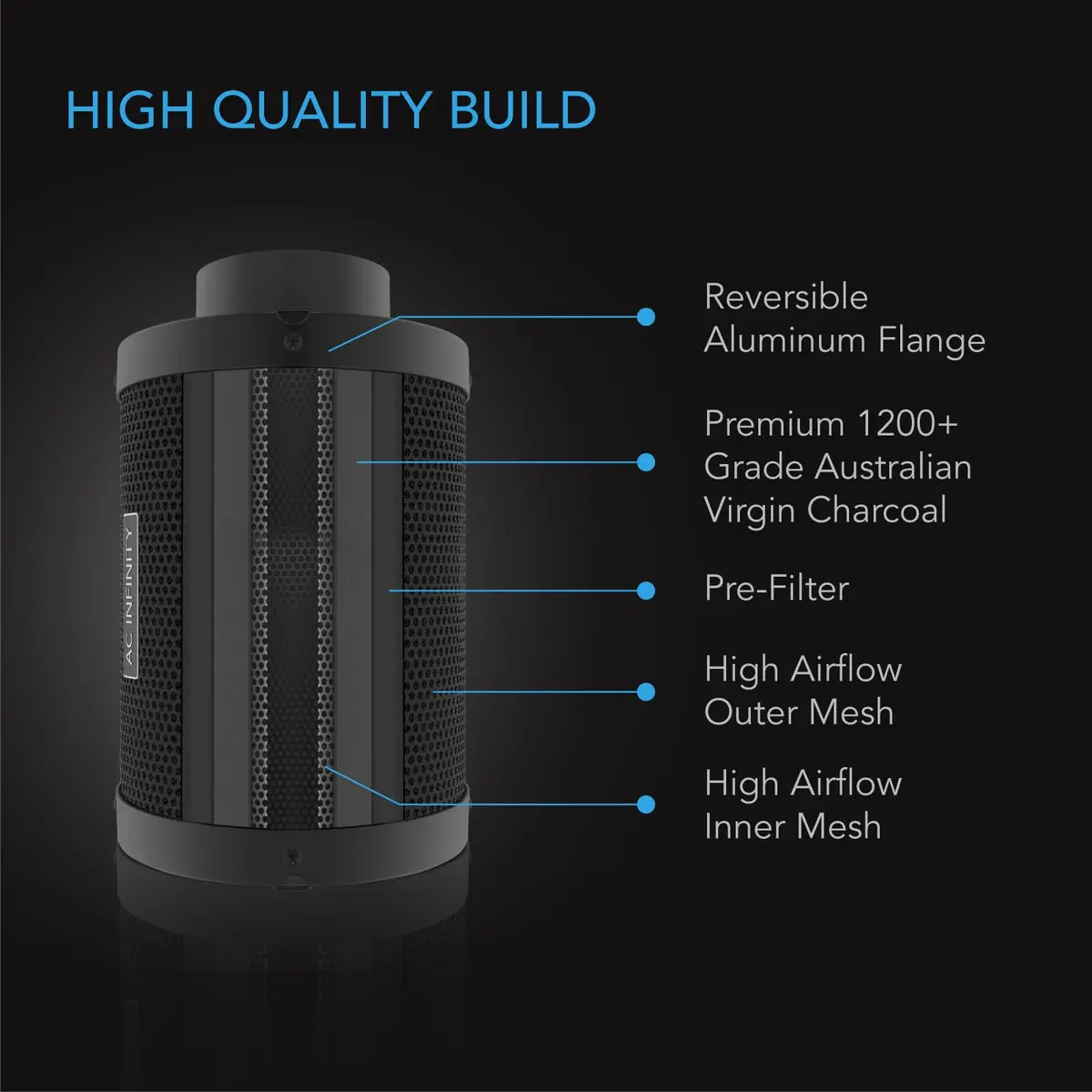AC Infinity Air Carbon Filter 10" (24" L, 1249 CFM) with Australian RC412 Charcoal | Odor Control for Grow Tents & Hydroponics - view 3