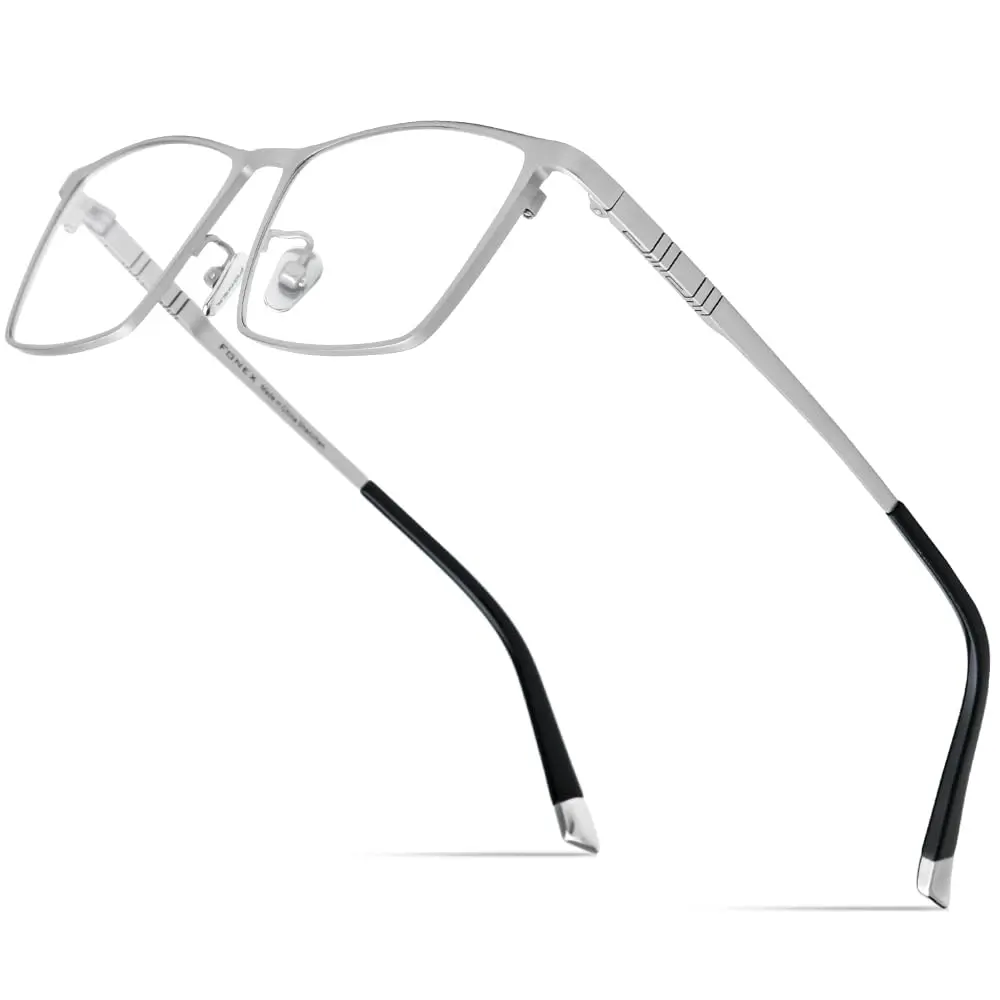 FONEX Titanium Square Eyeglass Frames for Men, 67mm Lens Width (F85641 Silver) - main product image