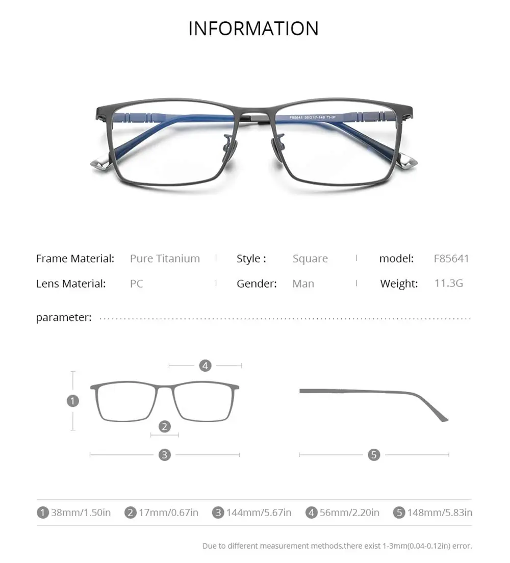 FONEX Titanium Square Eyeglass Frames for Men, 67mm Lens Width (F85641 Silver) - view 2