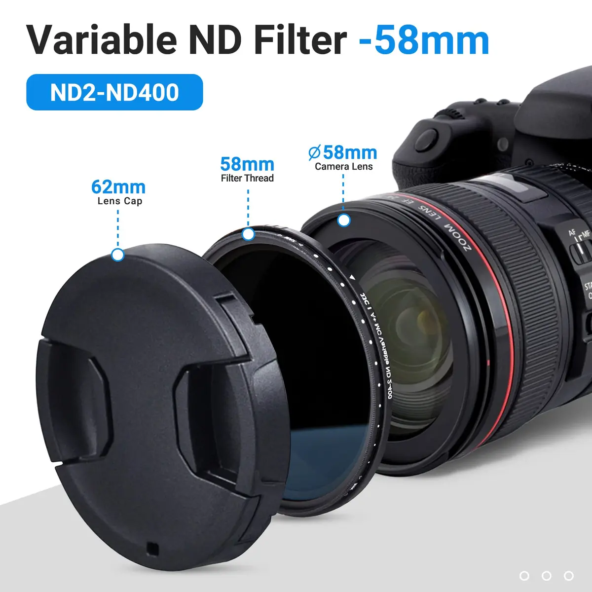JJC 58mm Variable Neutral Density Filter ND2 to ND400 | Slim Fader ND for Canon & More - view 7