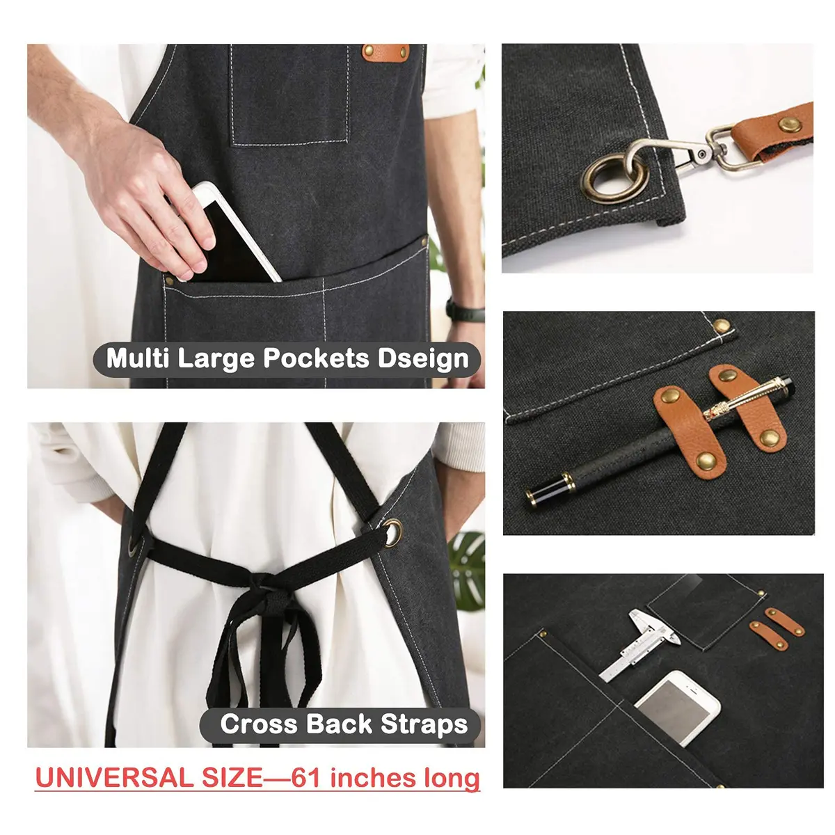 ZOMAO Cross Back Chef Apron 100% Cotton | Durable & Adjustable for Men & Women - view 5