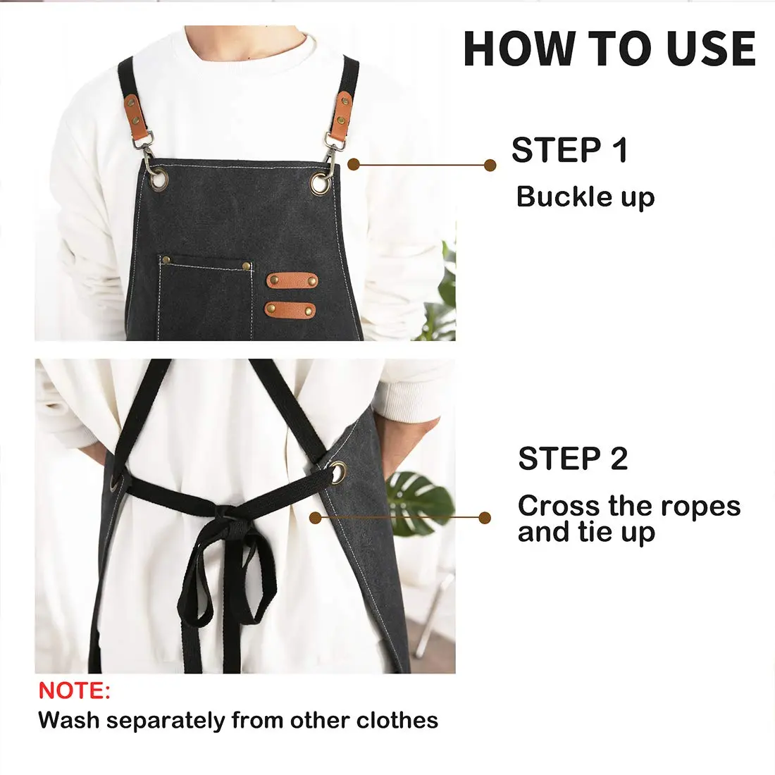 ZOMAO Cross Back Chef Apron 100% Cotton | Durable & Adjustable for Men & Women - view 7