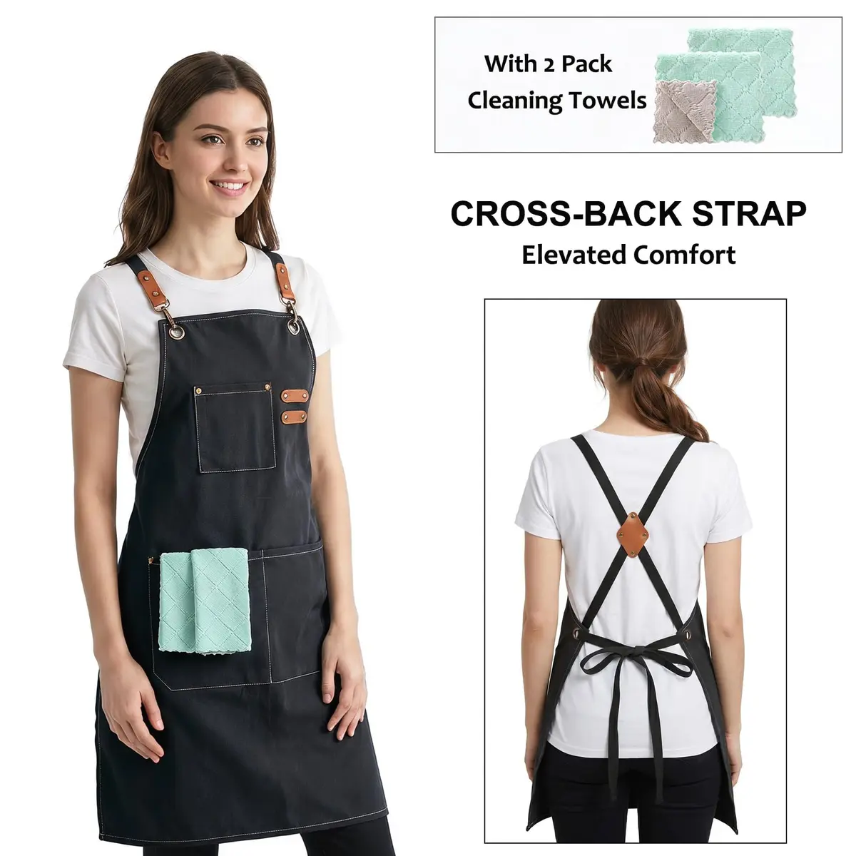ZOMAO Cross Back Chef Apron 100% Cotton | Durable & Adjustable for Men & Women - view 3