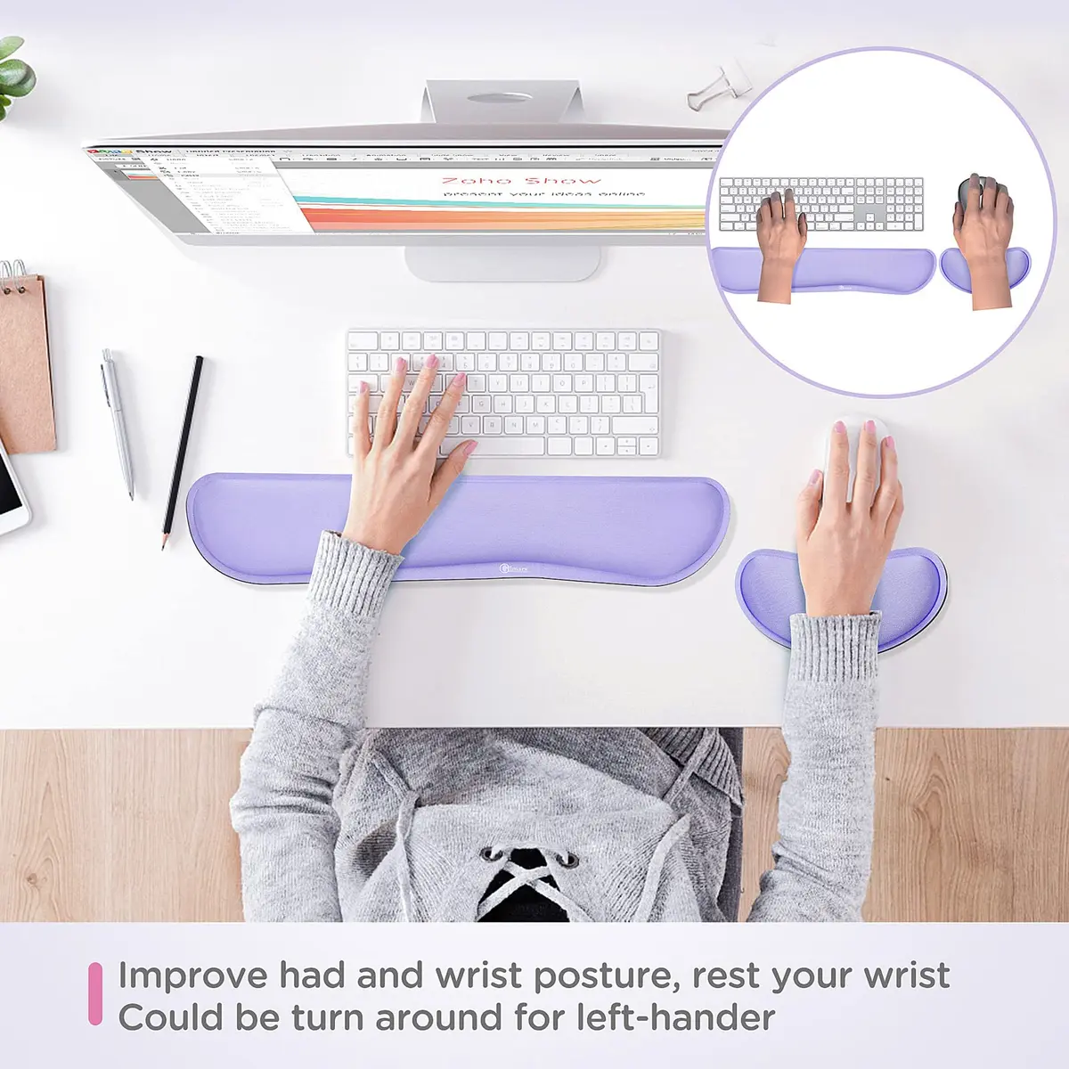 Gimars Upgrade Enlarge Gel Memory Foam Keyboard Wrist Rest Pad & Mouse Wrist Cushion Support Set, Purple | Ergonomic Pain Relief - view 5