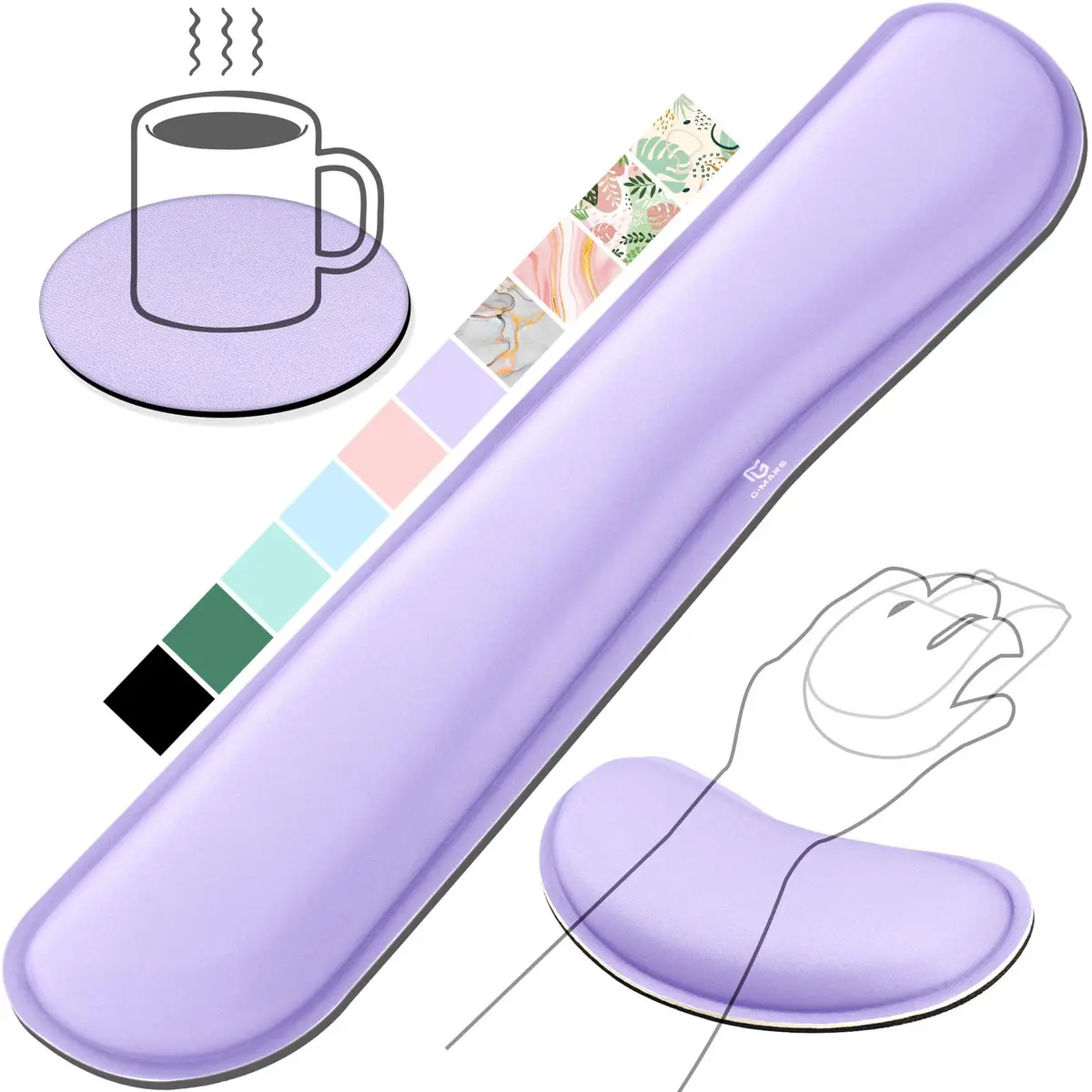 Gimars Upgrade Enlarge Gel Memory Foam Keyboard Wrist Rest Pad & Mouse Wrist Cushion Support Set, Purple | Ergonomic Pain Relief - main product image