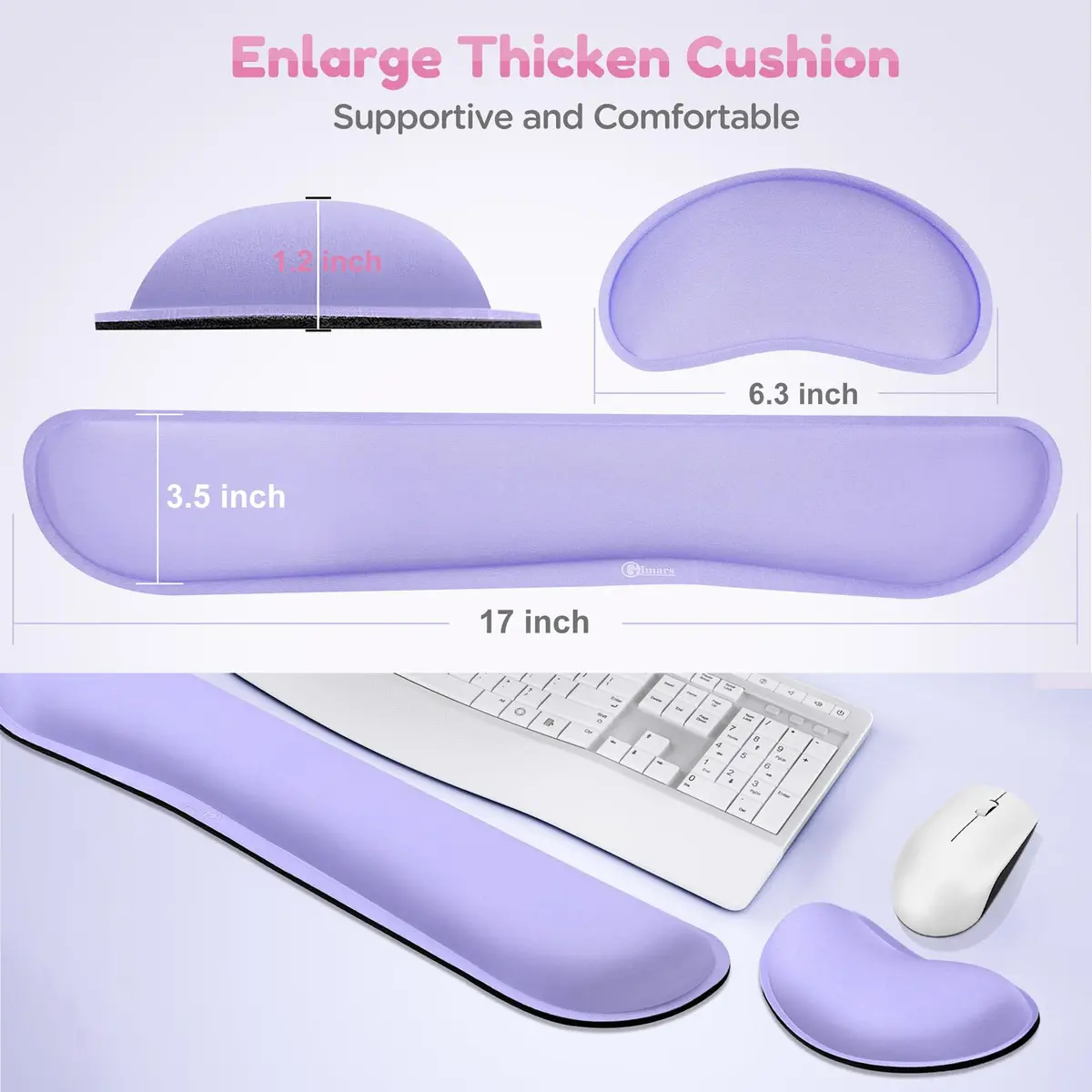 Gimars Upgrade Enlarge Gel Memory Foam Keyboard Wrist Rest Pad & Mouse Wrist Cushion Support Set, Purple | Ergonomic Pain Relief - view 7