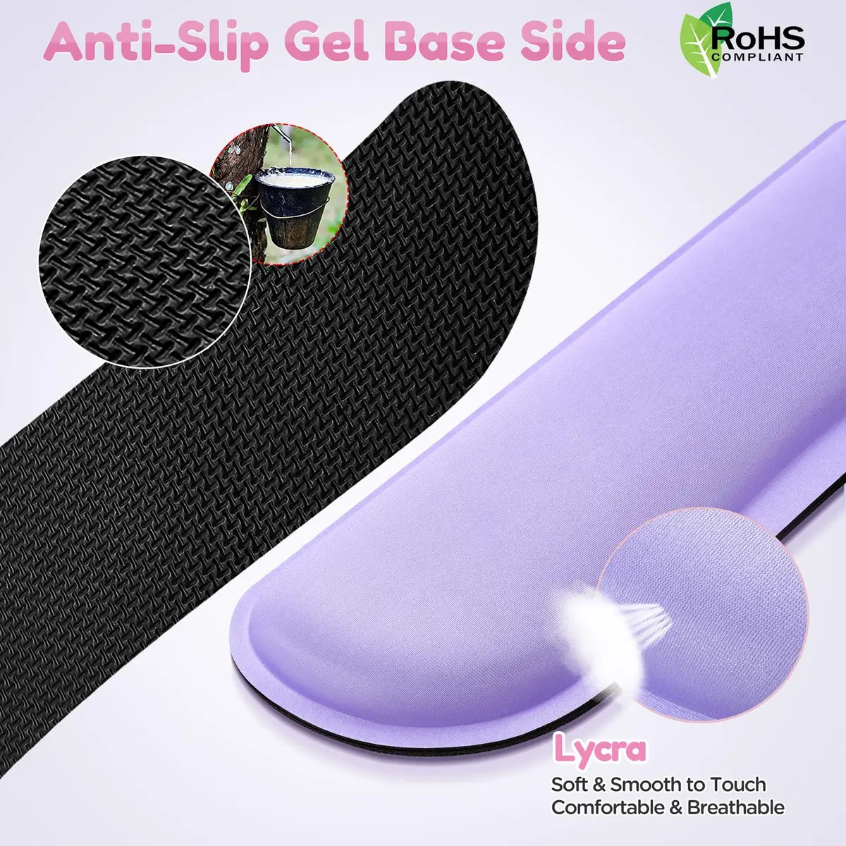 Gimars Upgrade Enlarge Gel Memory Foam Keyboard Wrist Rest Pad & Mouse Wrist Cushion Support Set, Purple | Ergonomic Pain Relief - view 3