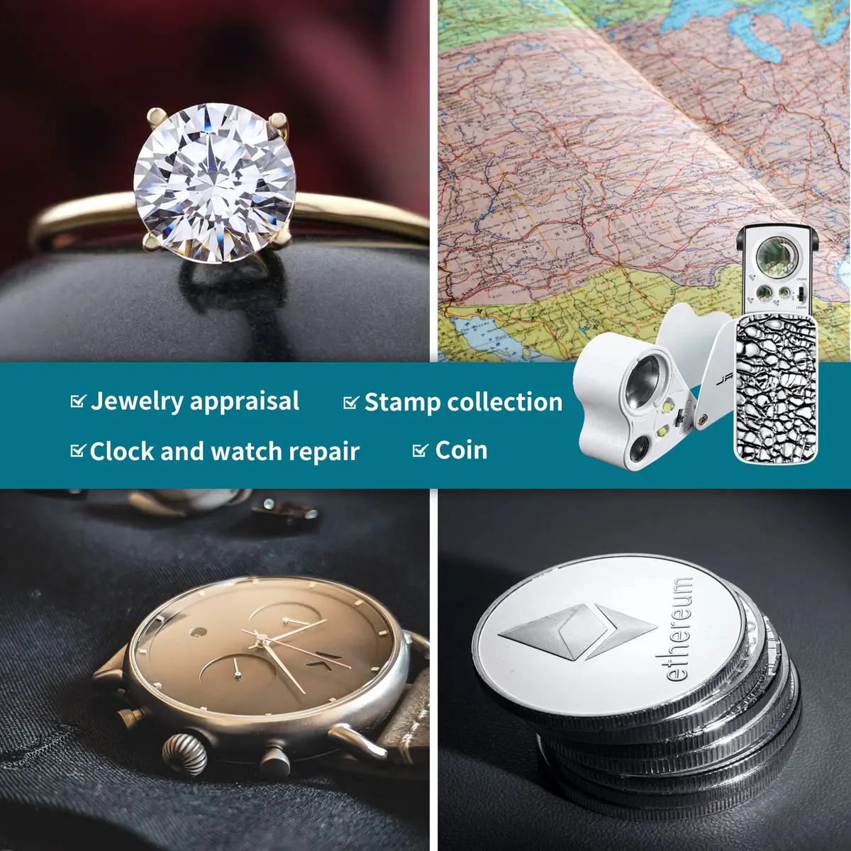 JARLINK 2 Pack Illuminated Jewelers Loupe Set | 30X 60X 90X Magnifications with LED & UV Light - view 6