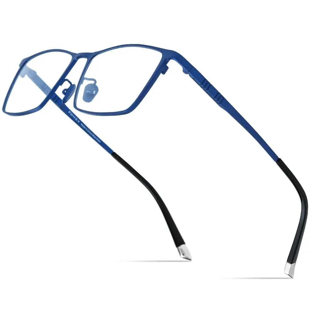 FONEX Titanium Glasses Frame for Men, Square Eyewear, Full Optical, F85641 (F85641 Blue) | Ultralight Titanium - main product image