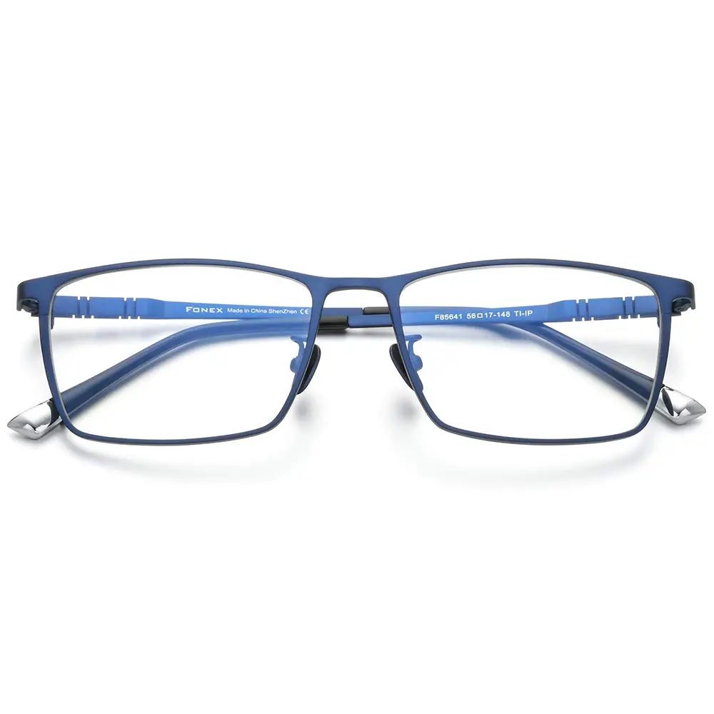 FONEX Titanium Glasses Frame for Men, Square Eyewear, Full Optical, F85641 (F85641 Blue) | Ultralight Titanium - view 4