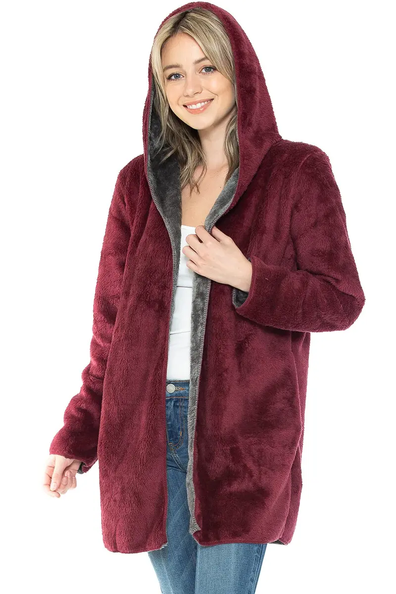 Safus Wearable Blanket Hoodie in Thick Fleece Jacket with Pocket - Burgundy - Large Size | Warm & Cozy for Adults - main product image