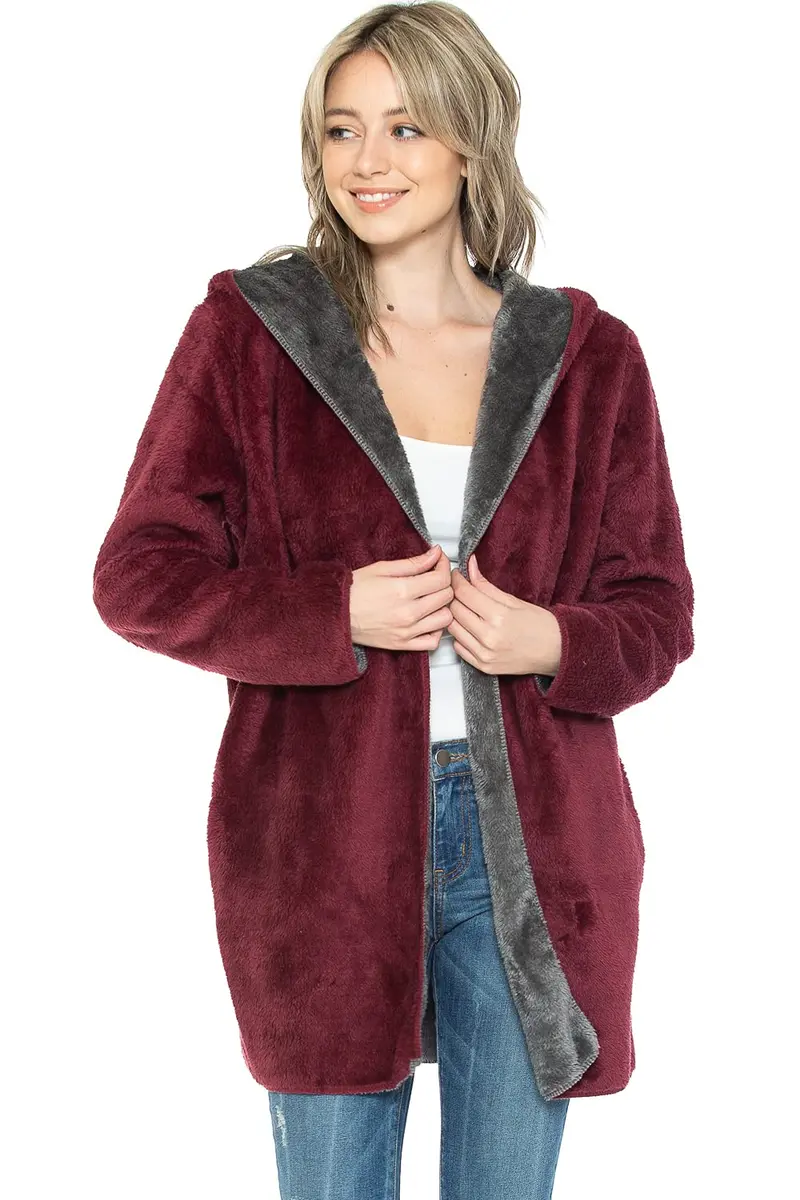 Safus Wearable Blanket Hoodie in Thick Fleece Jacket with Pocket - Burgundy - Large Size | Warm & Cozy for Adults - view 5