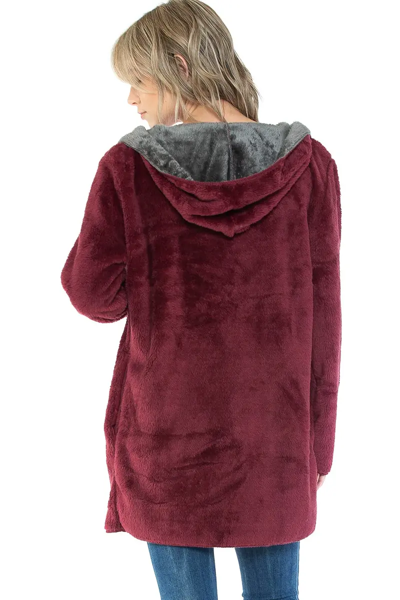 Safus Wearable Blanket Hoodie in Thick Fleece Jacket with Pocket - Burgundy - Large Size | Warm & Cozy for Adults - view 6