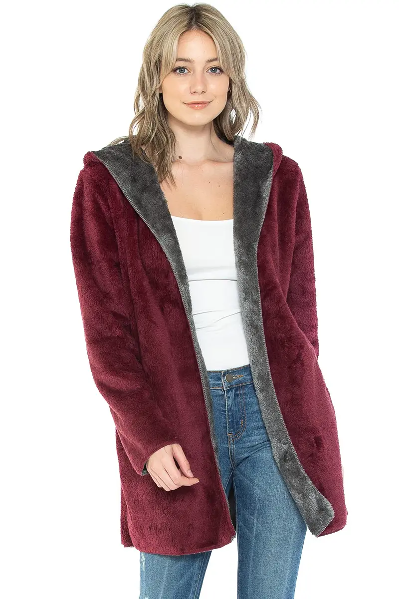 Safus Wearable Blanket Hoodie in Thick Fleece Jacket with Pocket - Burgundy - Large Size | Warm & Cozy for Adults - view 7