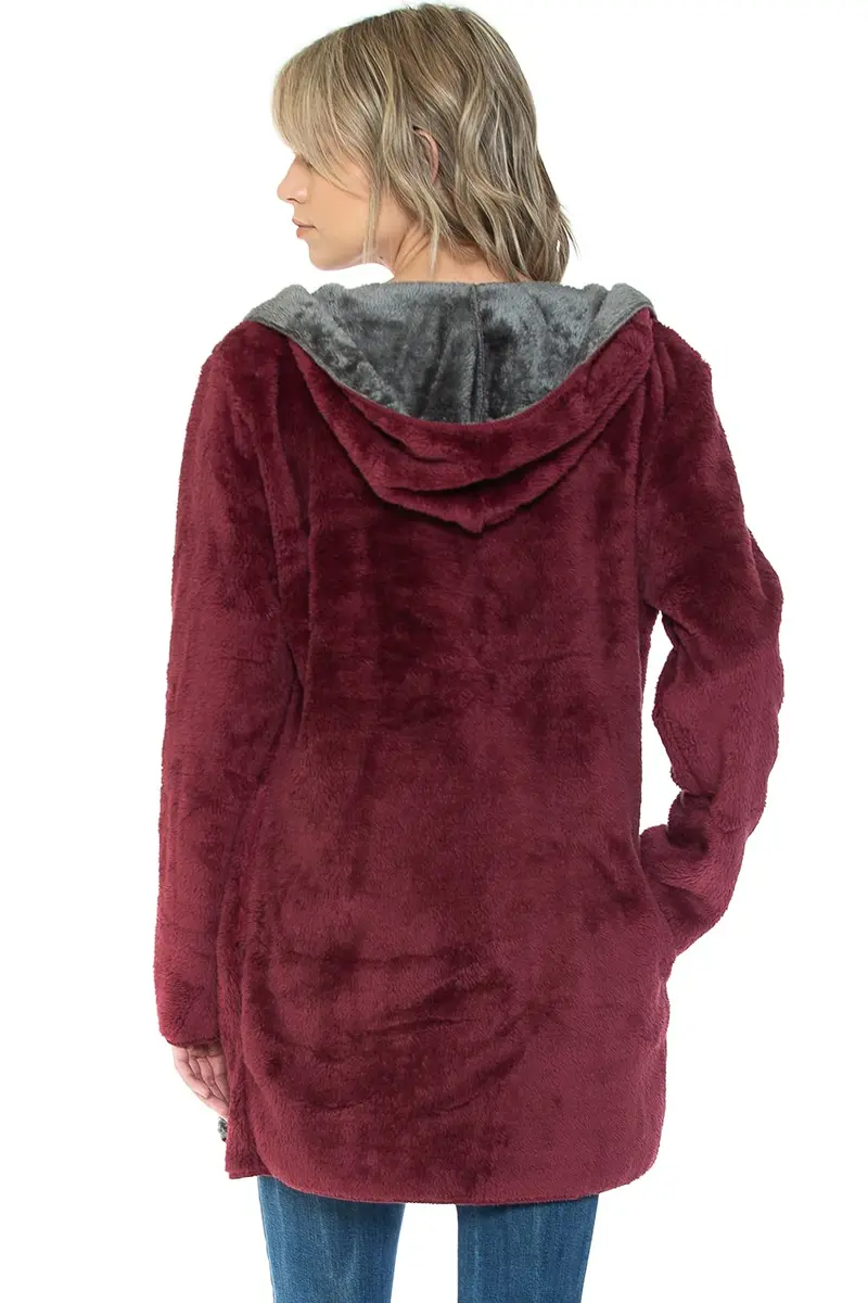 Safus Wearable Blanket Hoodie in Thick Fleece Jacket with Pocket - Burgundy - Large Size | Warm & Cozy for Adults - view 2