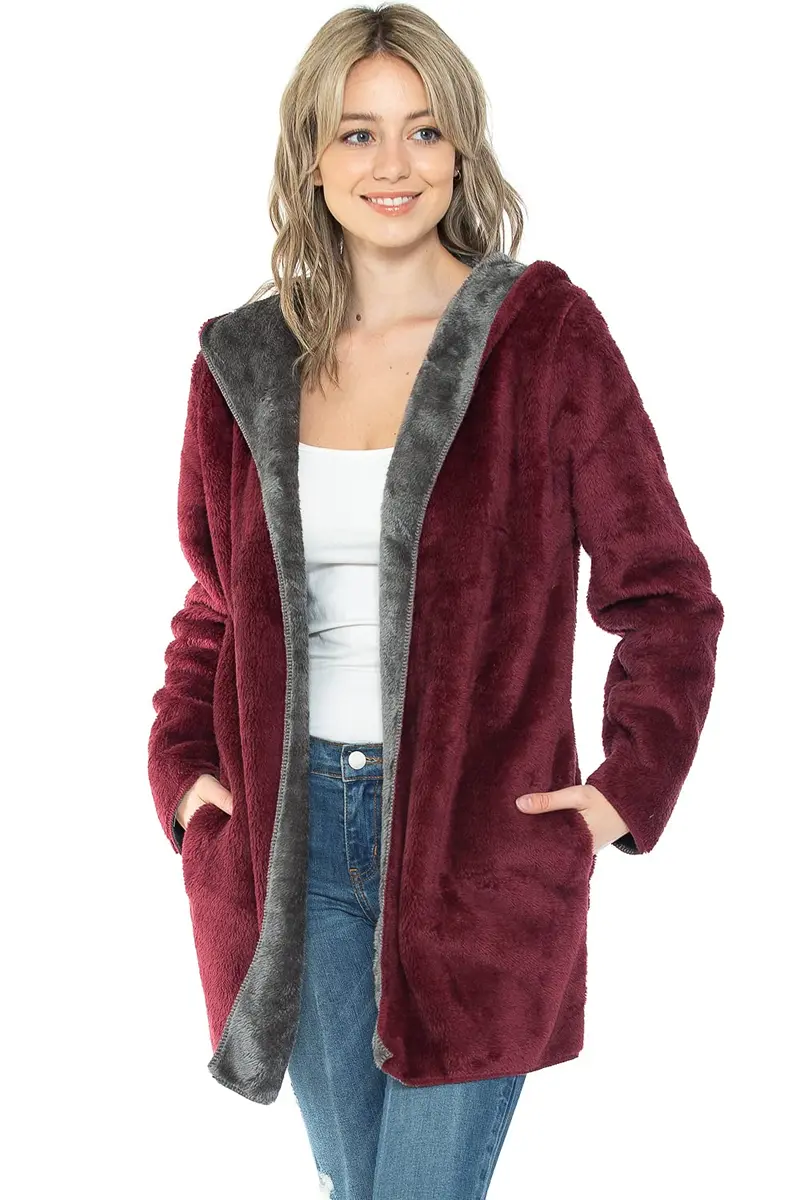Safus Wearable Blanket Hoodie in Thick Fleece Jacket with Pocket - Burgundy - Large Size | Warm & Cozy for Adults - view 3