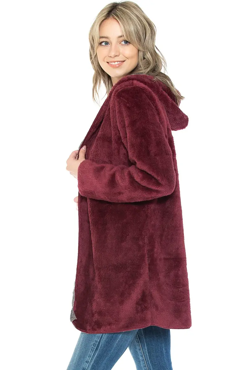 Safus Wearable Blanket Hoodie in Thick Fleece Jacket with Pocket - Burgundy - Large Size | Warm & Cozy for Adults - view 4
