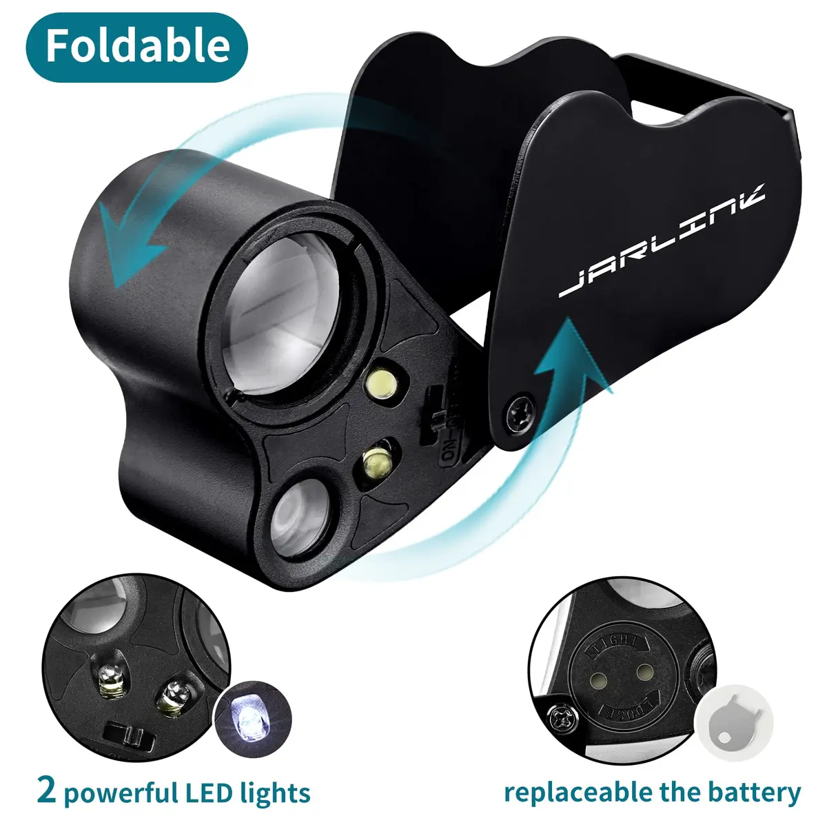 JARLINK Illuminated Jewelers Loupe Set 30X 60X 90X Magnifications | 2-Pack with LED & UV Light - view 2