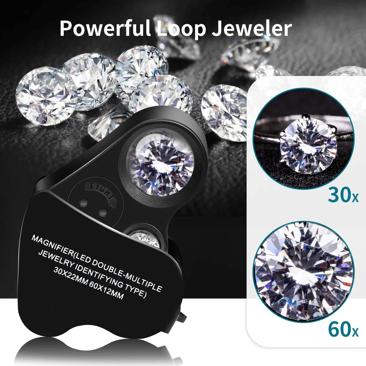 JARLINK Illuminated Jewelers Loupe Set 30X 60X 90X Magnifications | 2-Pack with LED & UV Light - view 3