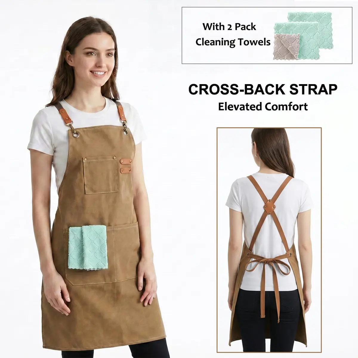 ZOMAO Cotton Canvas Cross Back Apron 1 Size | Durable & Adjustable for Kitchen & Work (70-120 chars) - view 3