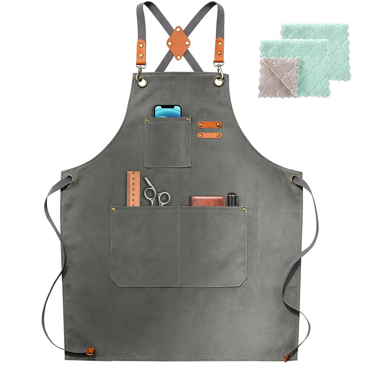 ZOMAO Apron for Men Women | Cross-Back Cotton Canvas with Pockets (Grey) - main product image