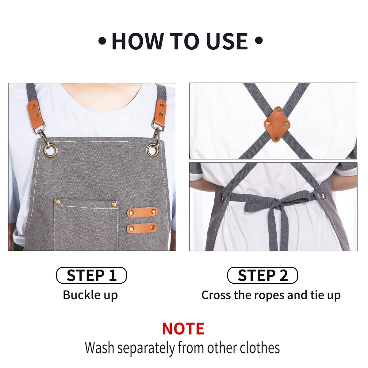 ZOMAO Apron for Men Women | Cross-Back Cotton Canvas with Pockets (Grey) - view 7