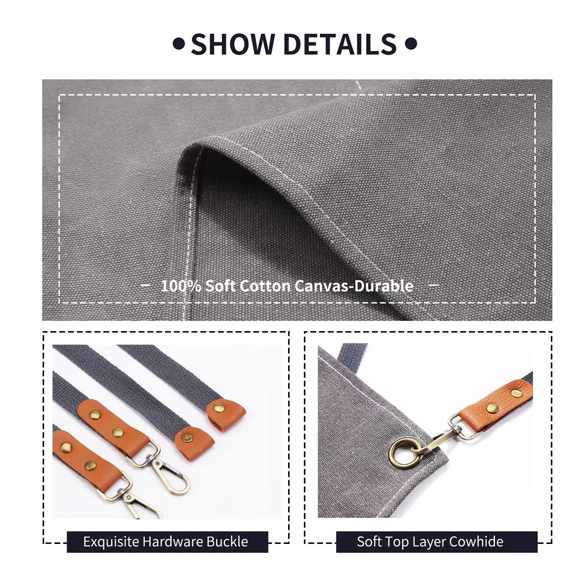 ZOMAO Apron for Men Women | Cross-Back Cotton Canvas with Pockets (Grey) - view 4
