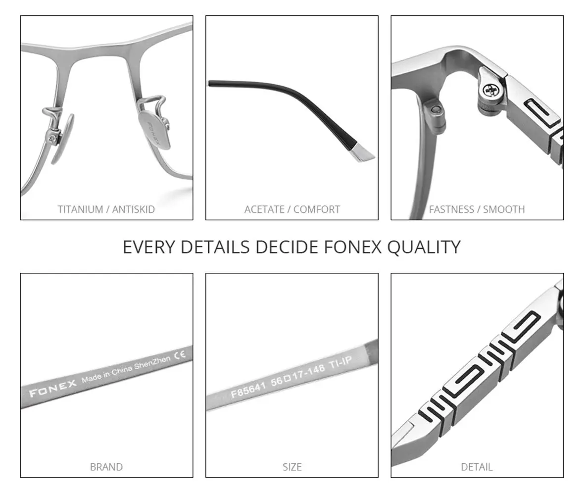 FONEX Titanium Square Eyeglass Frames for Men, 67mm Lens Width (2.64 in) | Ultralight Pure Titanium (IP Plating) - view 3