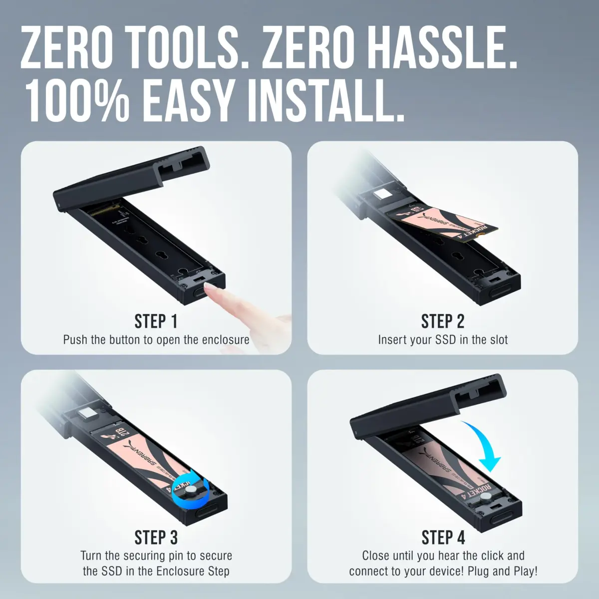 SABRENT Tool-Free NVMe & SATA M.2 SSD Enclosure, USB 3.2 Type-C (EC-SNVE) 10Gbps | External SSD Case for 2242/2260/2280 Drives - view 4