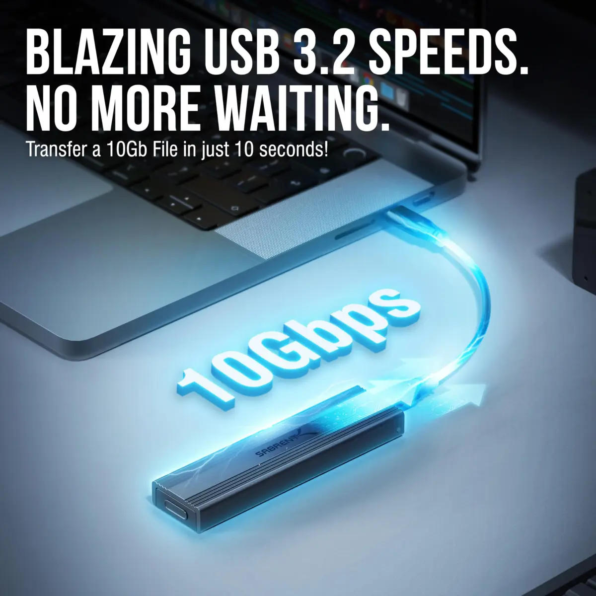 SABRENT Tool-Free NVMe & SATA M.2 SSD Enclosure, USB 3.2 Type-C (EC-SNVE) 10Gbps | External SSD Case for 2242/2260/2280 Drives - view 2