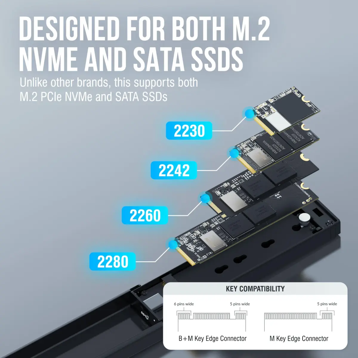 SABRENT Tool-Free NVMe & SATA M.2 SSD Enclosure, USB 3.2 Type-C (EC-SNVE) 10Gbps | External SSD Case for 2242/2260/2280 Drives - view 3
