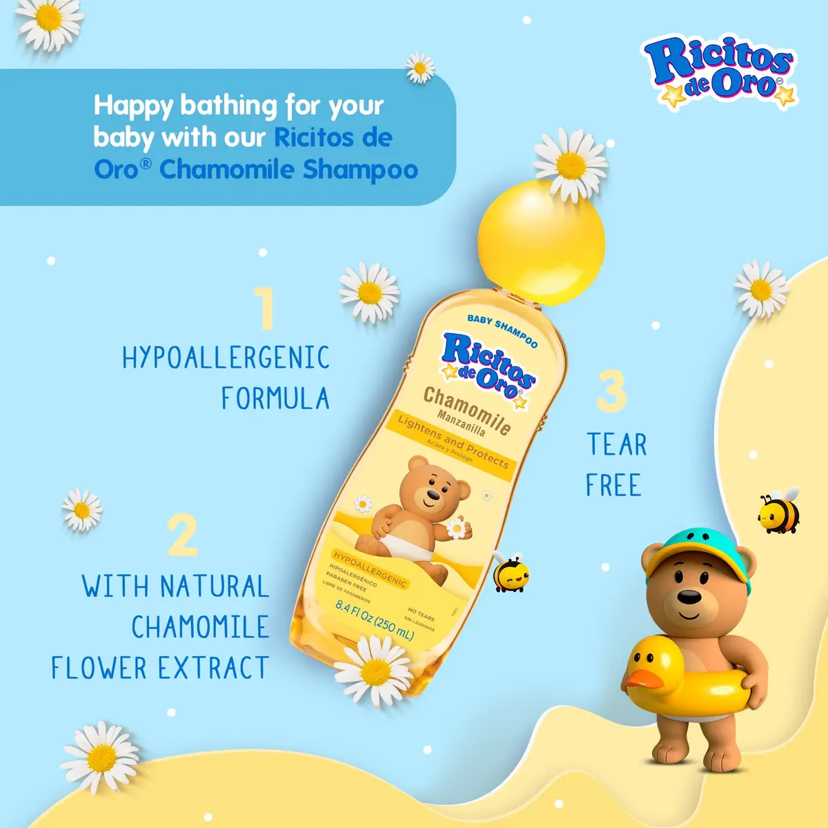 Ricitos de Oro Baby Shampoo 13.5 Fl Oz | No Tears Hypoallergenic & Nourishing (70-120 chars) - view 3