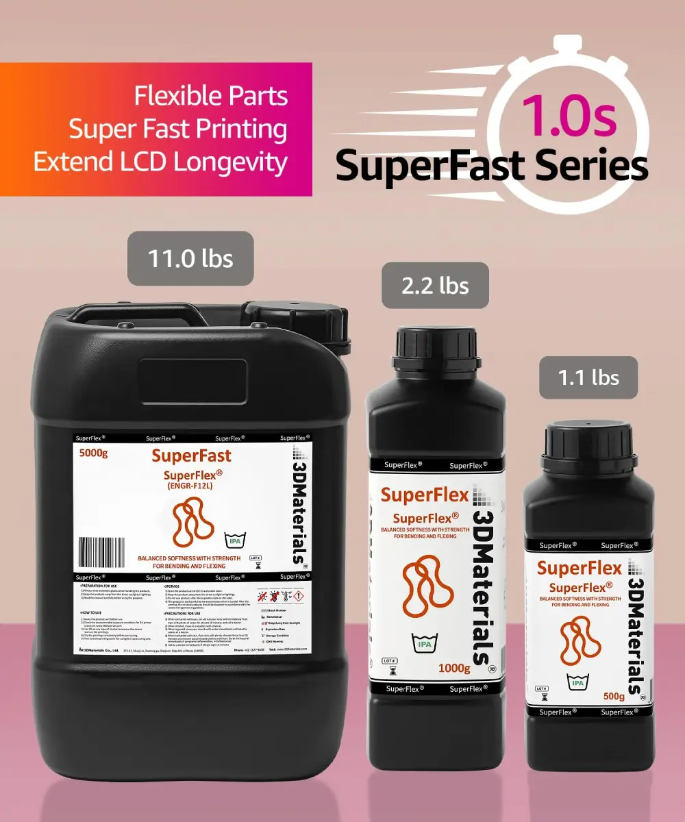 3DMaterials Superflex 3D Printer Resin 500g (Clear) | Flexible Rubber 80A Shore, Fast Printing - view 6
