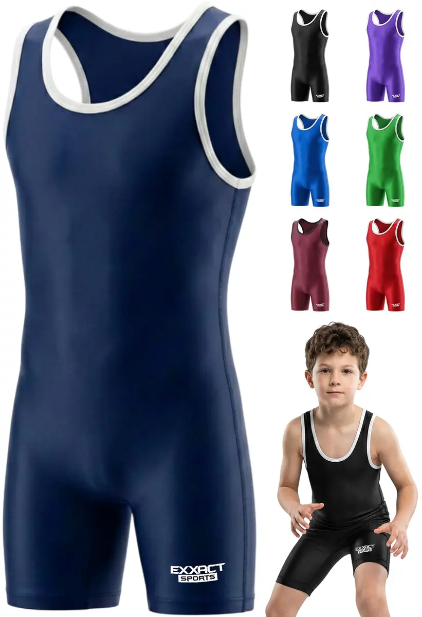 Exxact Sports Youth Wrestling Singlet for Boys (Navy, YL) | Lightweight Compression Fit for Training & Competition - main product image