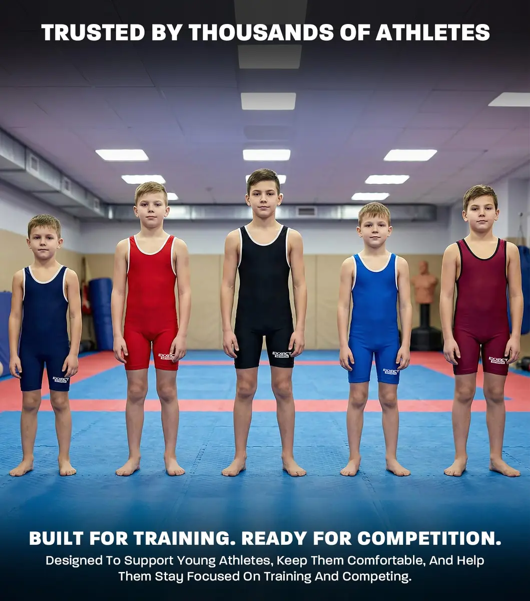 Exxact Sports Youth Wrestling Singlet for Boys (Navy, YL) | Lightweight Compression Fit for Training & Competition - view 5