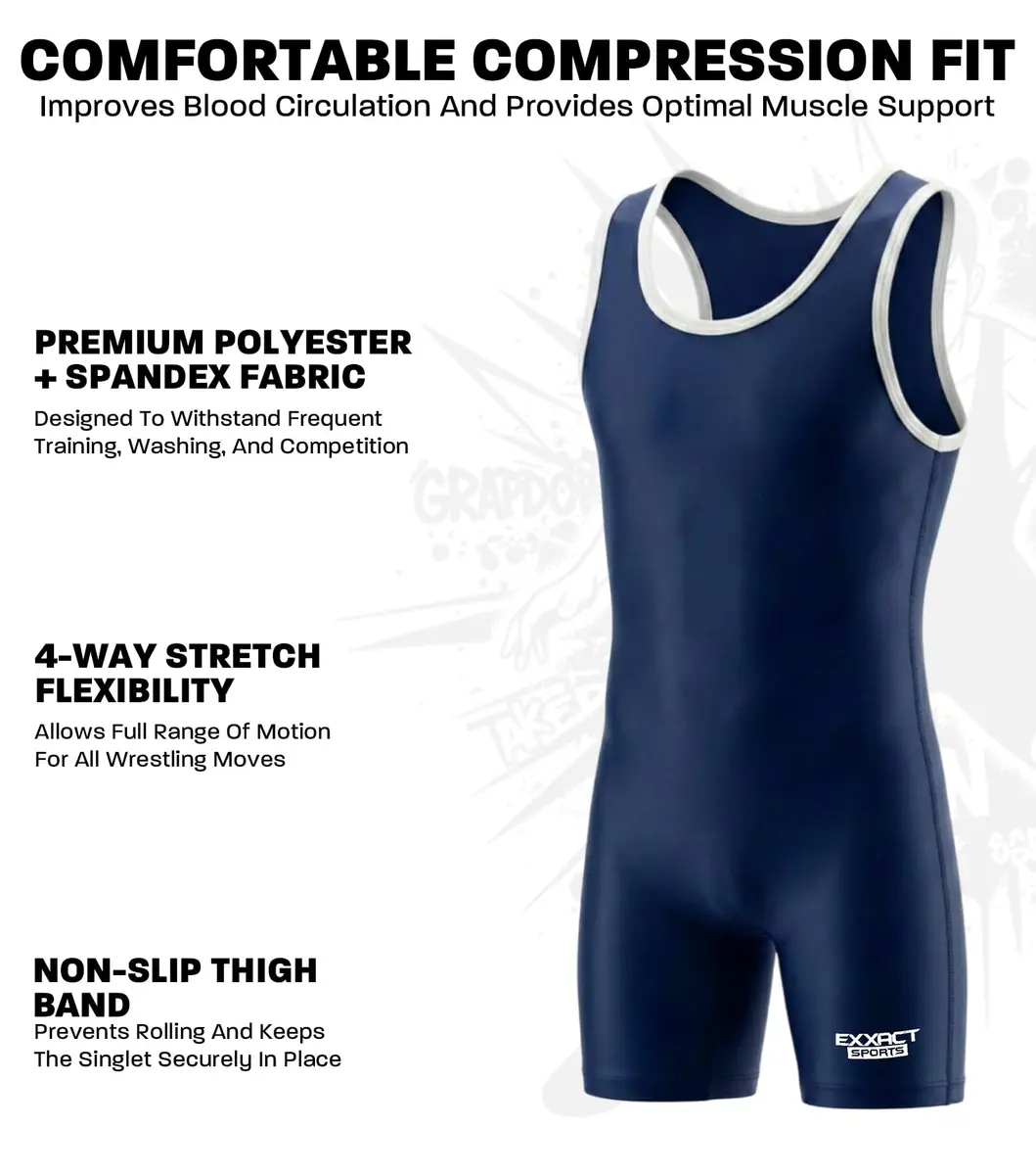 Exxact Sports Youth Wrestling Singlet for Boys (Navy, YL) | Lightweight Compression Fit for Training & Competition - view 2