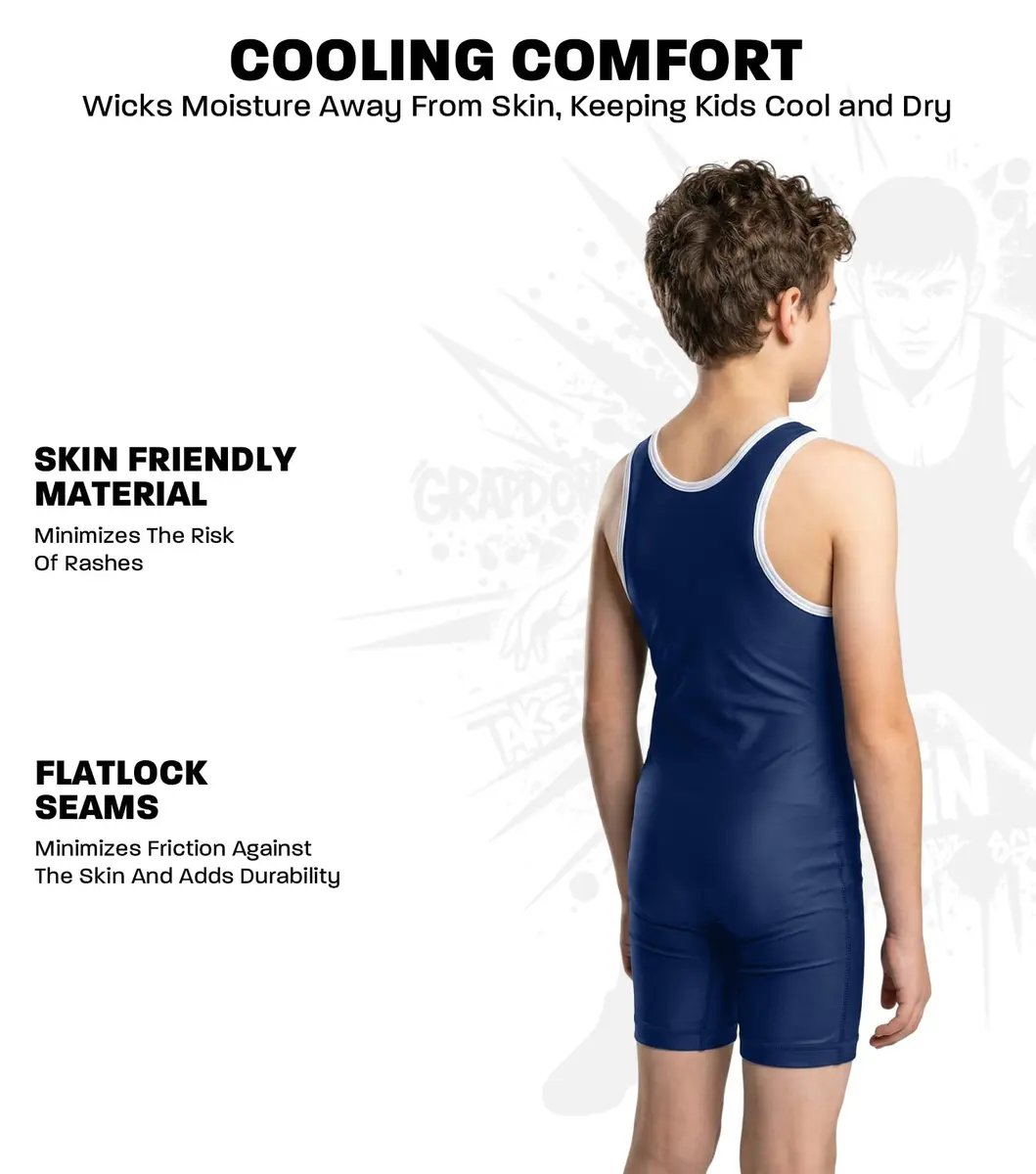 Exxact Sports Youth Wrestling Singlet for Boys (Navy, YL) | Lightweight Compression Fit for Training & Competition - view 3