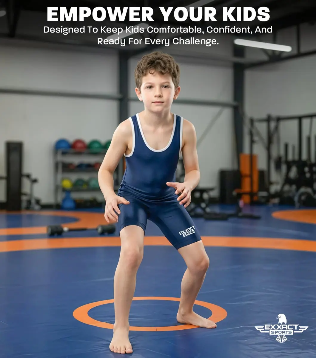 Exxact Sports Youth Wrestling Singlet for Boys (Navy, YL) | Lightweight Compression Fit for Training & Competition - view 4