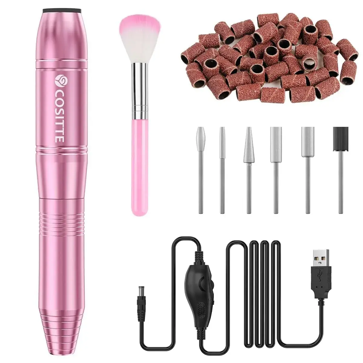 COSITTE Pink USB Electric Nail Drill Machine for Acrylic Nails | 20000 RPM Portable Efile - main product image
