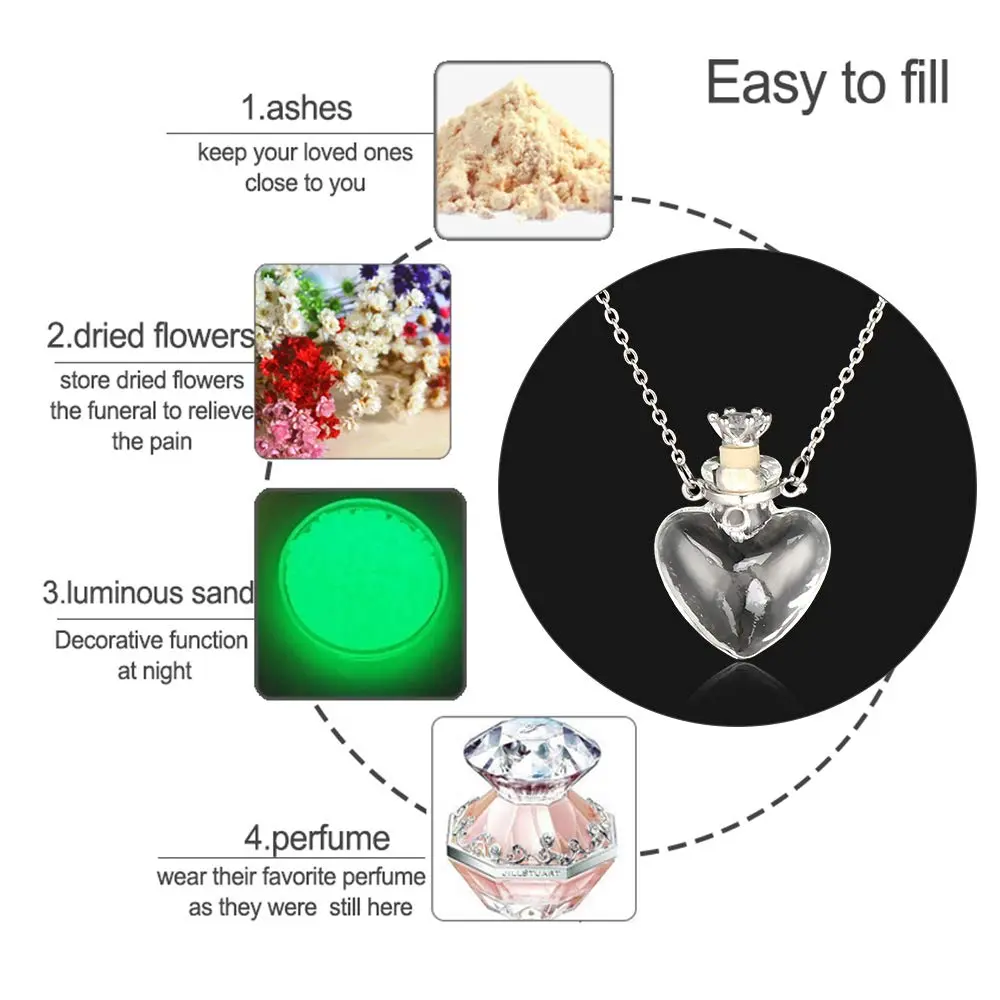 IVYRISE Clear Heart Vial Necklace 60cm (23.6in) | Memorial Keepsake Pendant for Liquids or Dry Items - view 6
