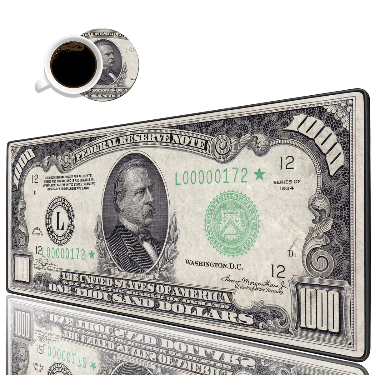 OIXXAF 1000 Dollar Bill XXL Large Mouse Pad Mat with Coasters Set 80cm x 30cm (31.5"x 11.8") | Smooth Surface for Precise Positioning - main product image