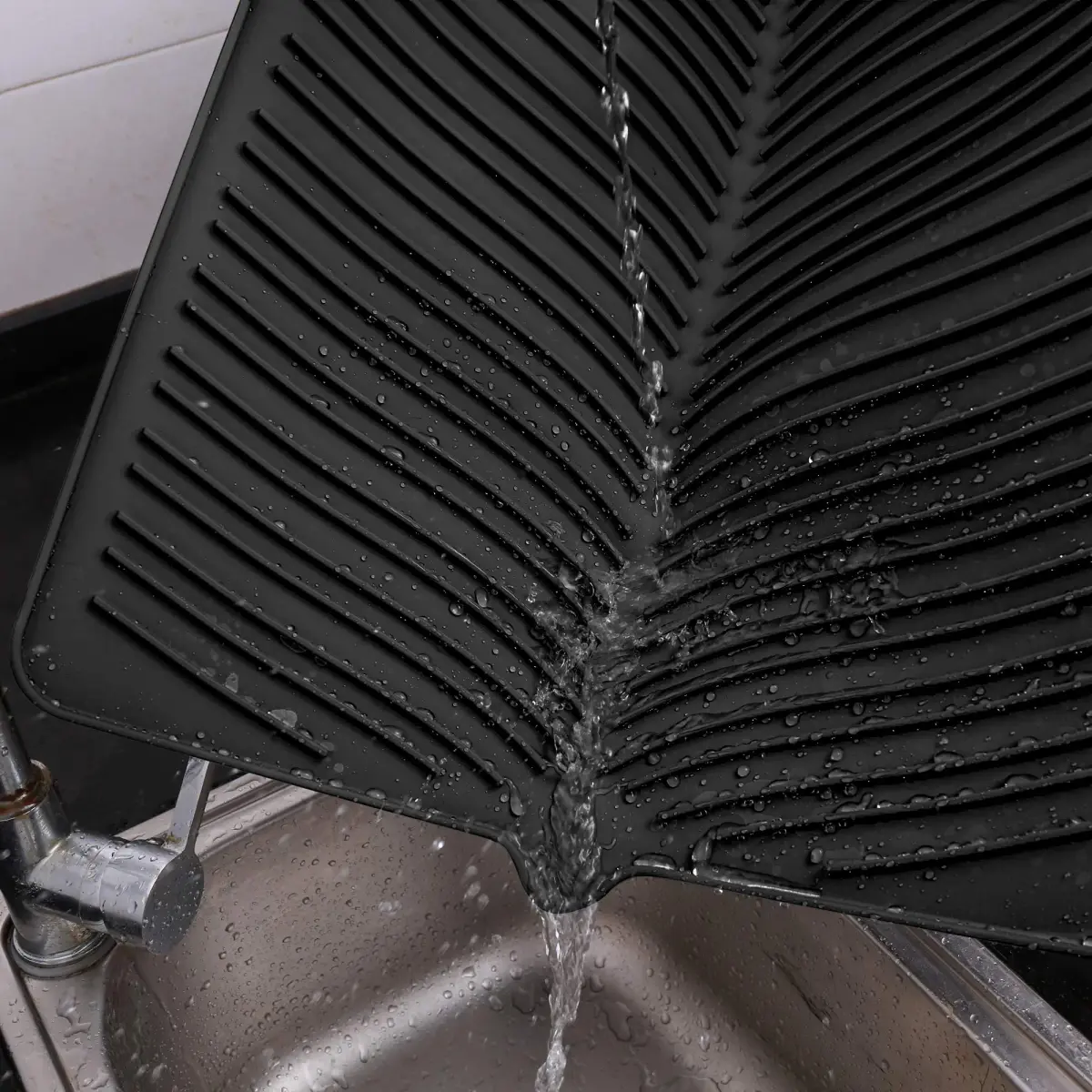 Yacee Black Silicone Dish Drying Mat 30cm (12") x 38cm (16") | Heat Resistant Countertop Protector - main product image