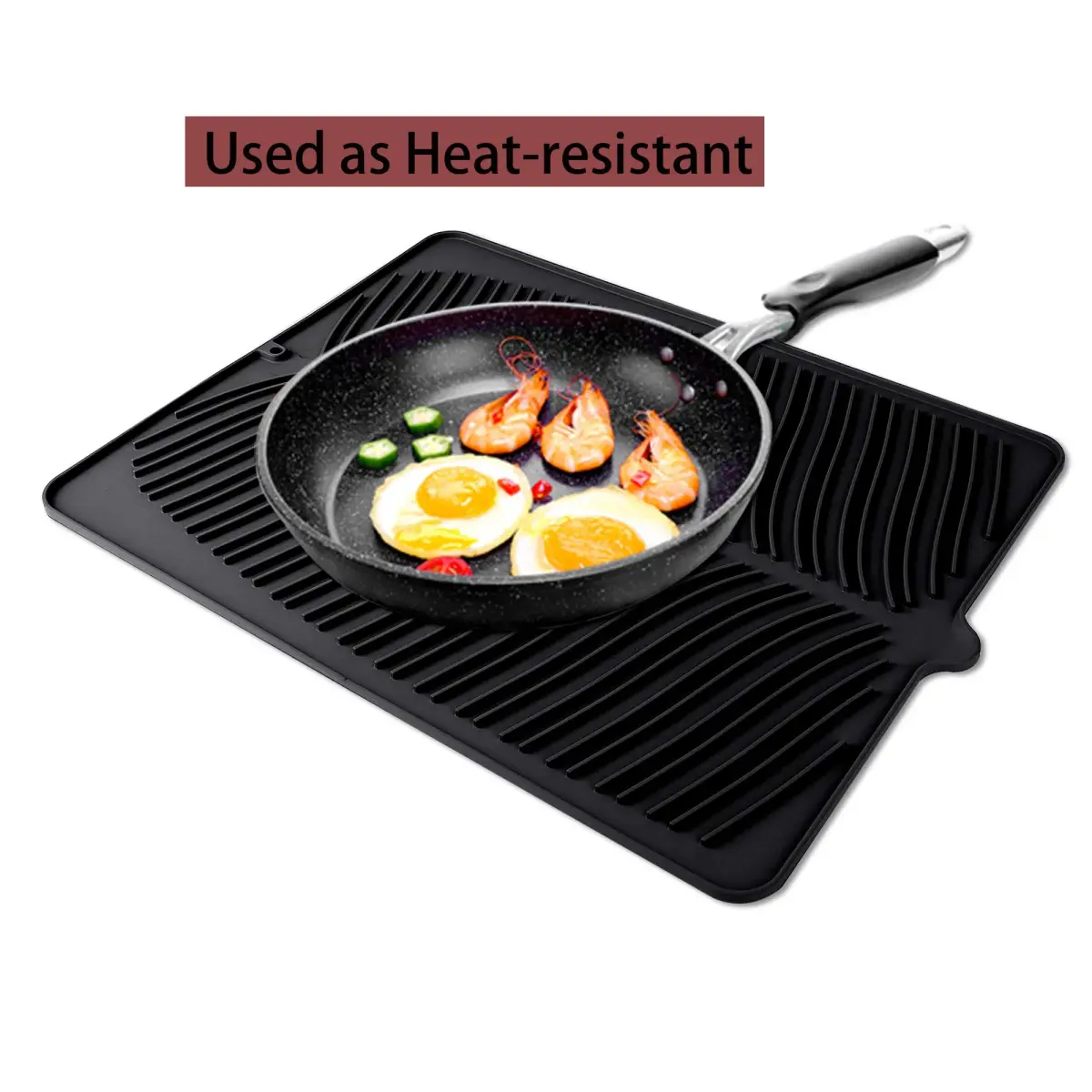 Yacee Black Silicone Dish Drying Mat 30cm (12") x 38cm (16") | Heat Resistant Countertop Protector - view 5
