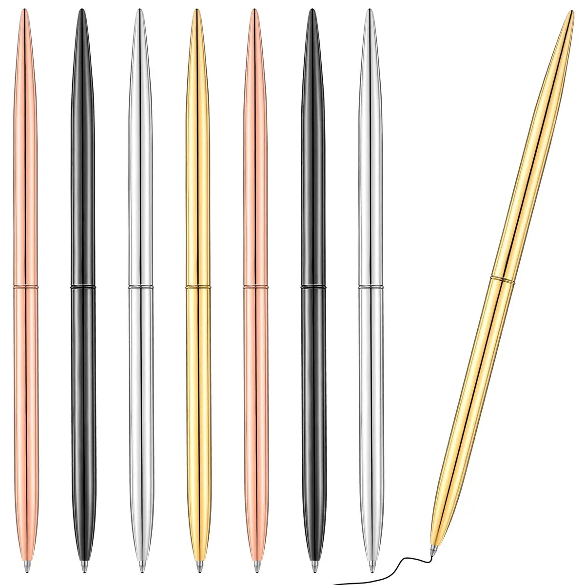 Zonon Metal Ballpoint Pen Set 8 pcs Gold, Rose Gold, Silver, Steel | Slim, Refillable, Smooth Ink - main product image