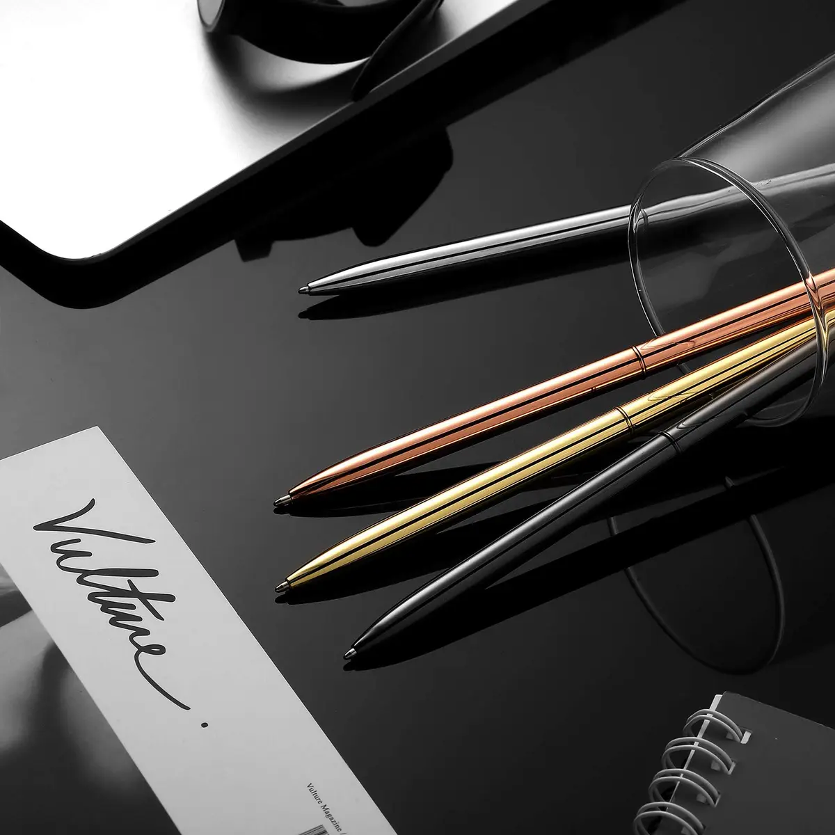 Zonon Metal Ballpoint Pen Set 8 pcs Gold, Rose Gold, Silver, Steel | Slim, Refillable, Smooth Ink - view 5